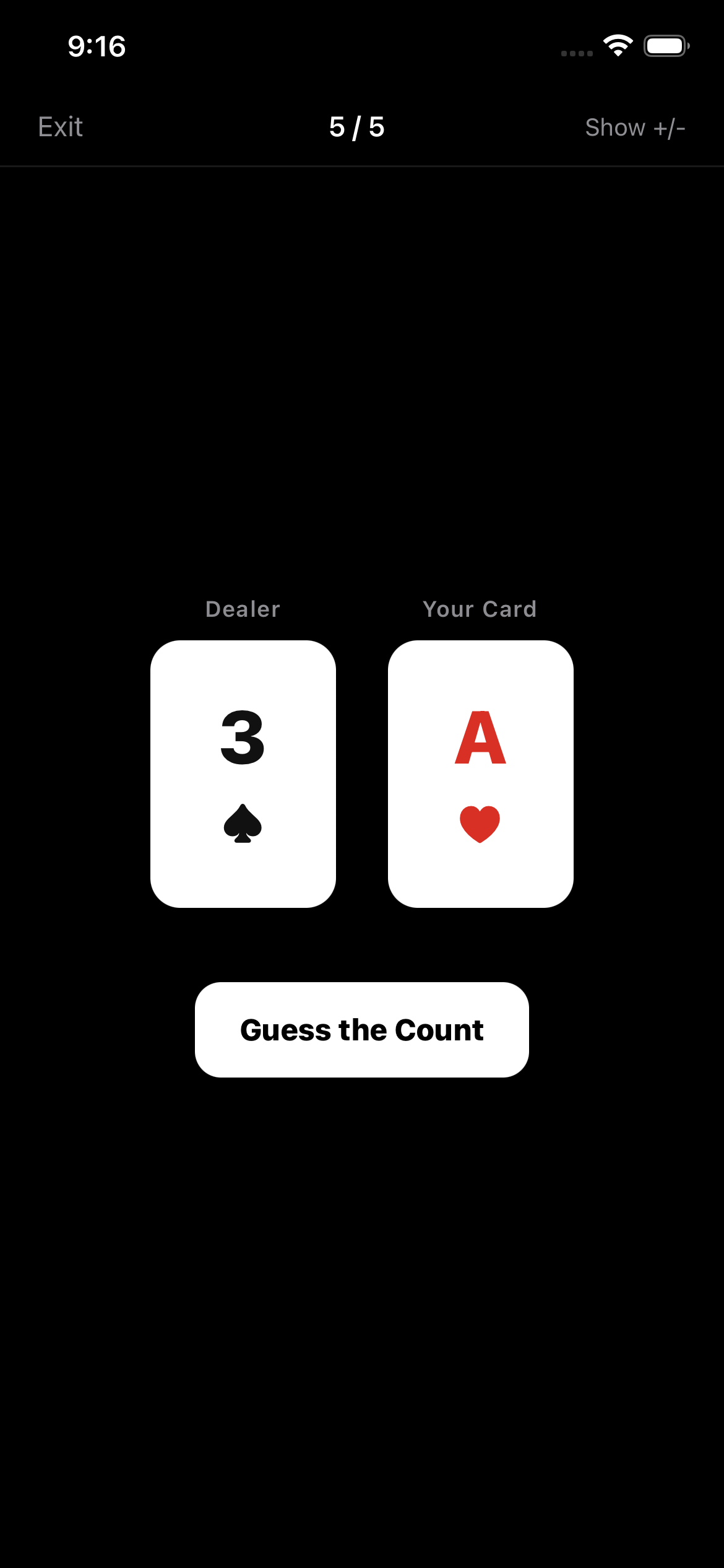 Card counting drill showing cards to count