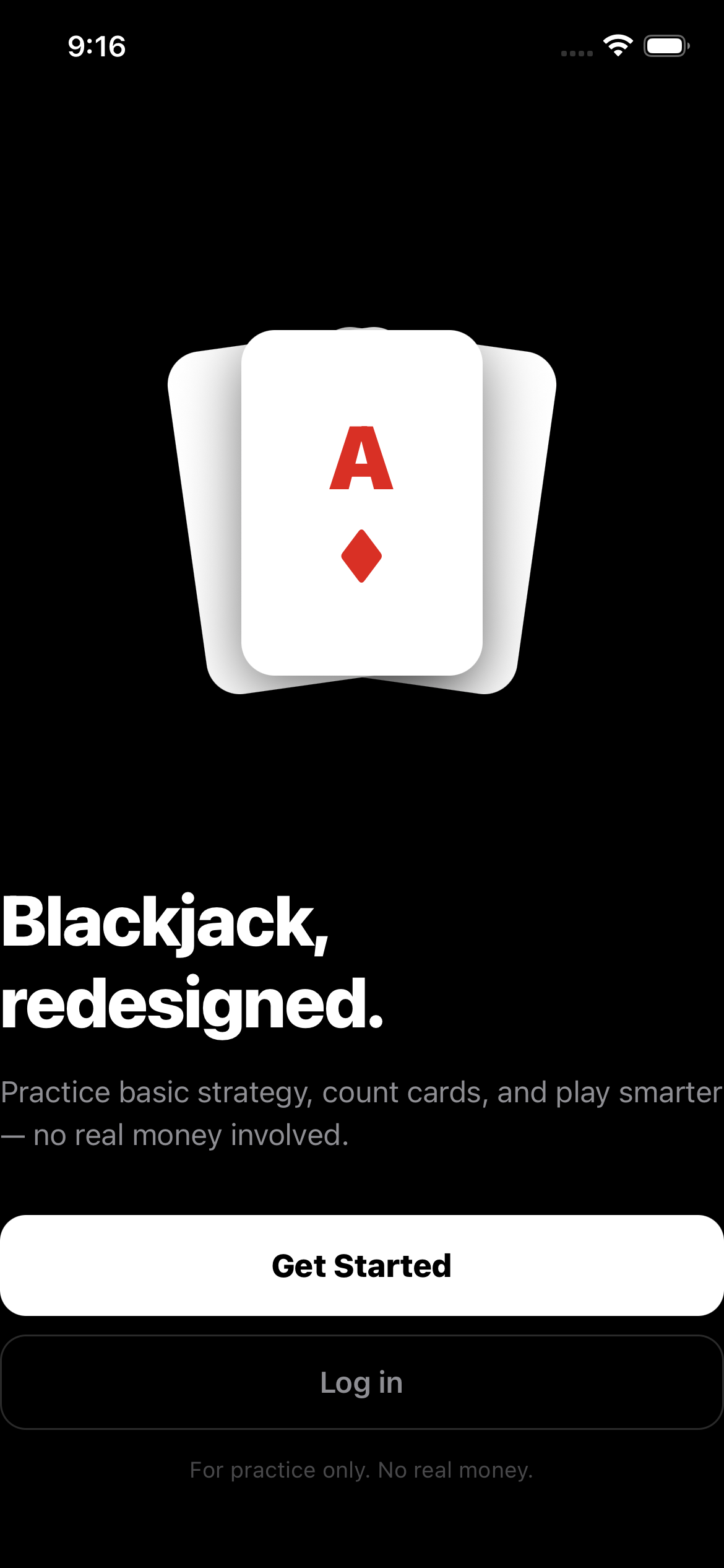 Split Aces app welcome screen